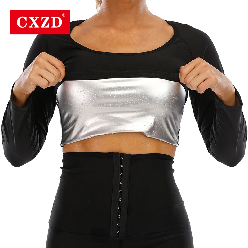 

CXZD Womens Silver ion coating Thermo Long Sleeve TOP Sweat Sauna Suits Body Shapers Waist Trainer Slimming T-Shirts Fitness