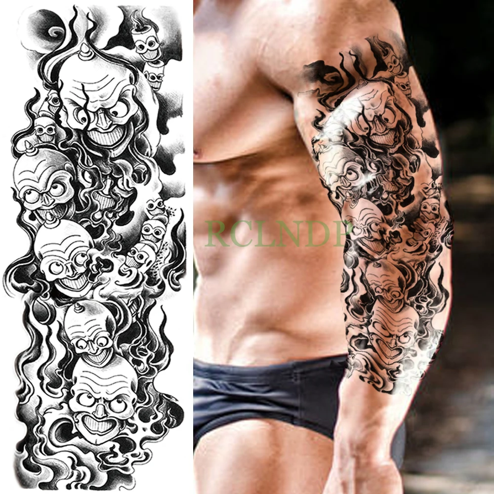 

Водостойкая временная татуировка, наклейка с черепом, головой, на всю руку, флэш-тату, рукав, татуаж, боди-арт для мужчин, женщин и женщин
