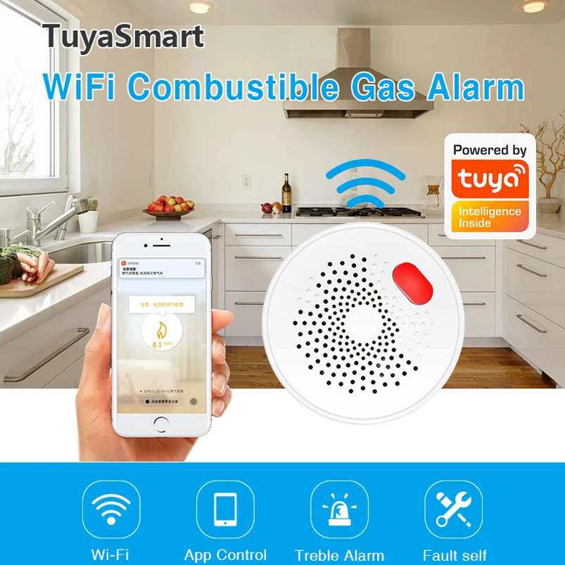 Датчик природного газа tuya с Wi-Fi умный бытовой детектор утечки сжиженного