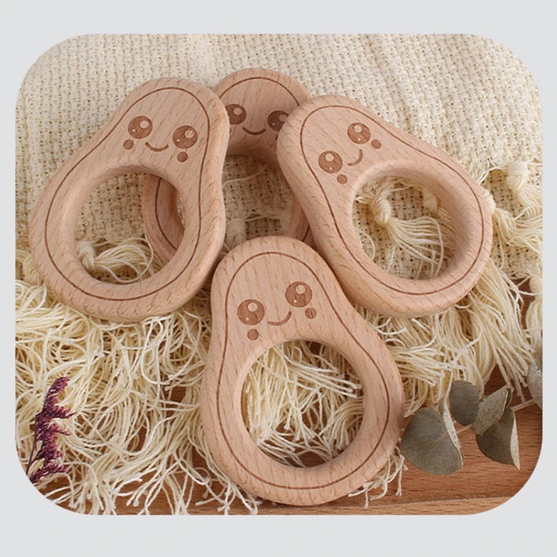 

Baby Beech Wooden Avocado Teether Shower Gifts Infants BPA-free Teething Soother Molar Toys
