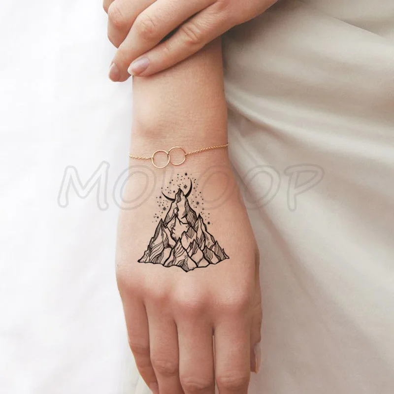 

Tattoo Sticker rock mountain crescent planet sun moon star Water Transfer Temporary Fake tatto flash tatoo for kid girl men