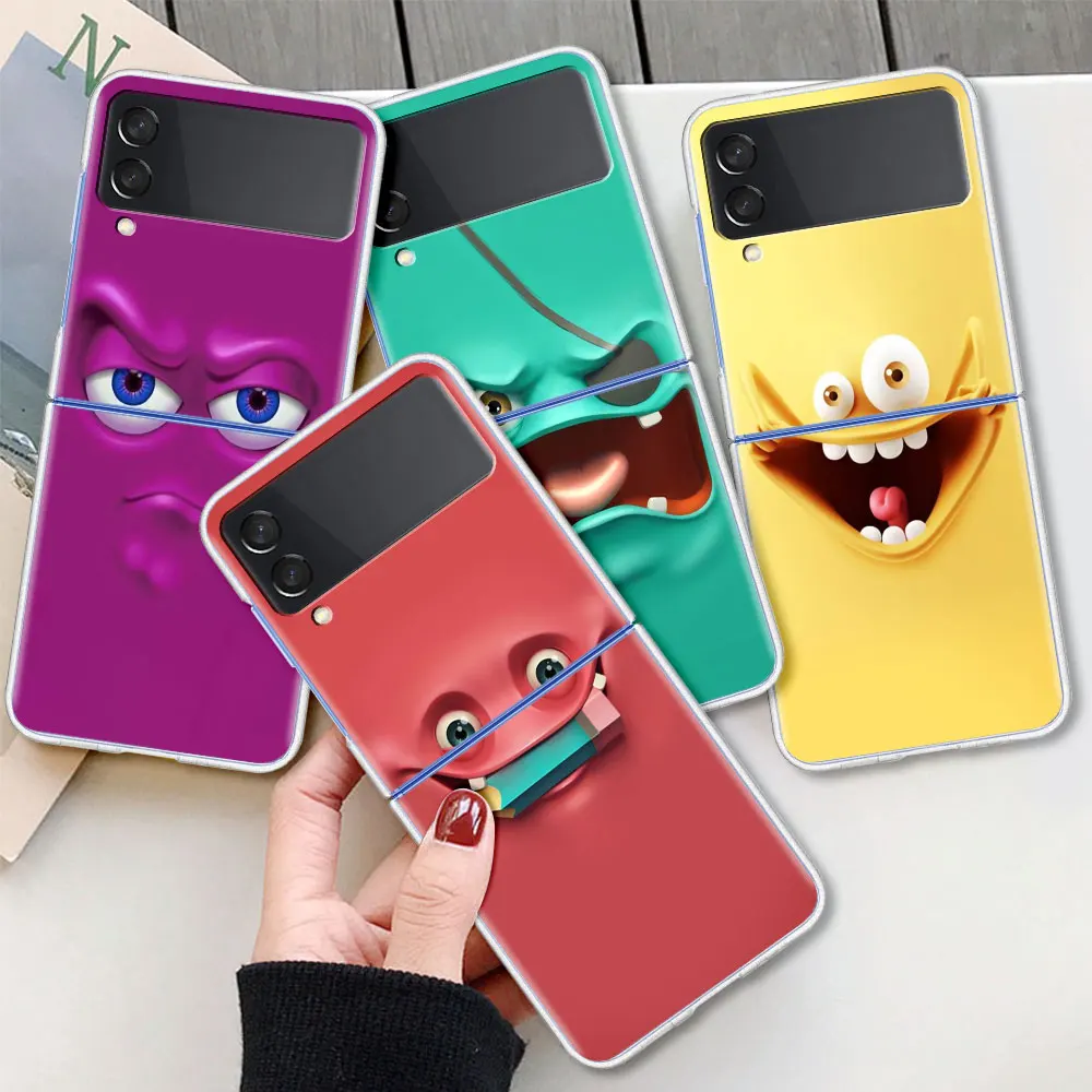 

Clear Case for Samsung Z Flip3 5G Phone Cover for Galaxy ZFlip 3 Hard Silicone Funda For Z Flip3 Capa Funny Face