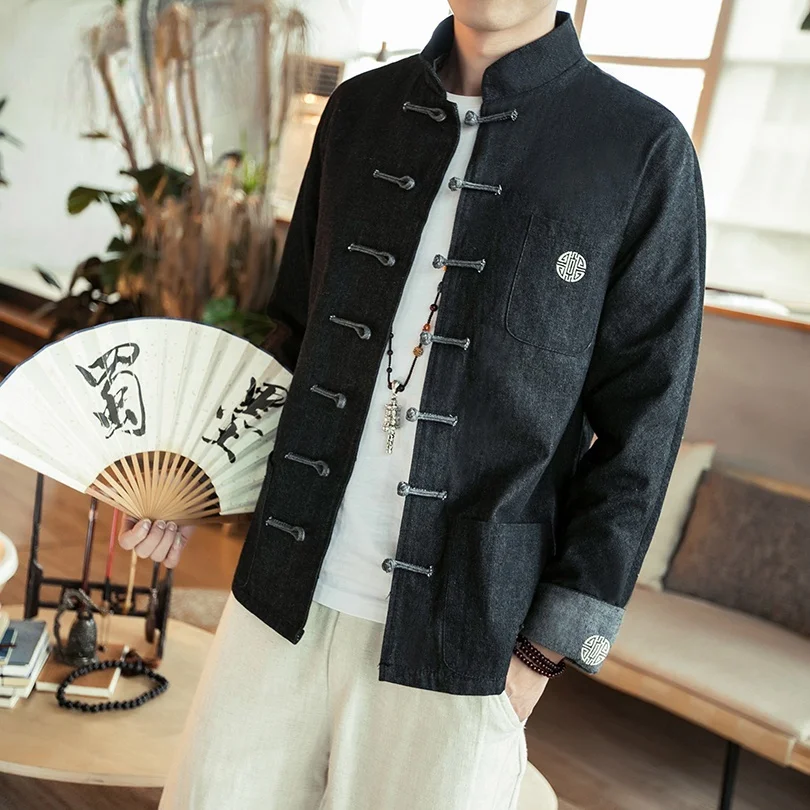 Джинсовая куртка в китайском стиле Мужская одежда джинсовая черная верхняя 2021 |