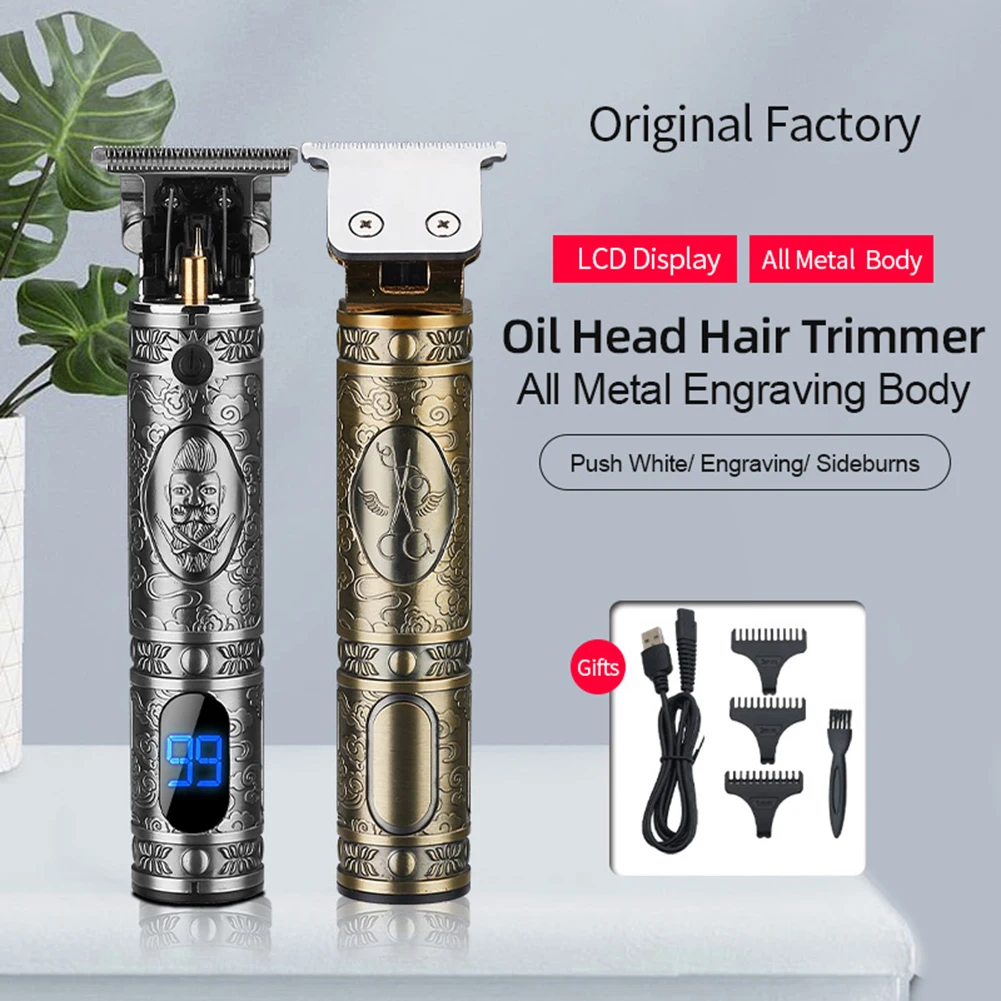 

Cordless Retro Hair Clipper Rechargeable Outliner With LCD Close Cutting Hair Grooming Kit With 3 Guide Comb Cut The Hair