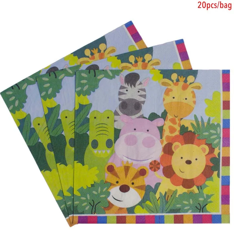 20pcs paper towels Джунгли животных вечерние Одноразовые Набор посуды бумажная салфетка под тарелку кружку мальчиков джунгли День Рождения украшения сафари вечерние принадлежности - Цвет: 20pcs paper towels