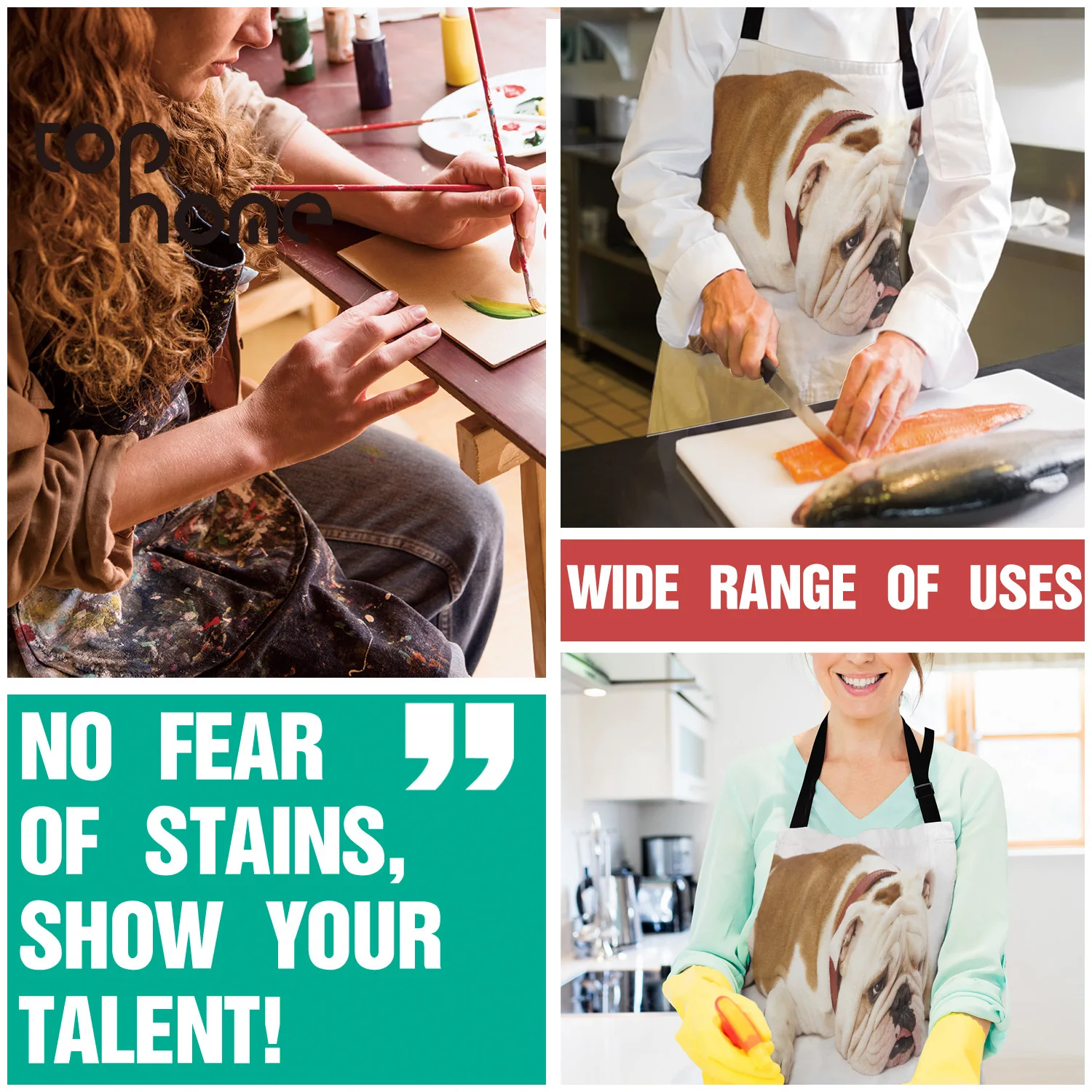 Tophome кухонный фартук английский бульдог забавная собака прочные фартуки из