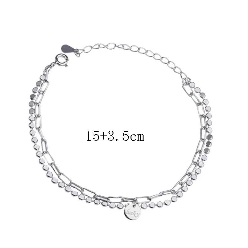 

Silver Color 2021 New Double Layer Lucky Round Brand Bracelet Simple Fashion Elegant Unique Gift Women Adjustable Chain Bracelet