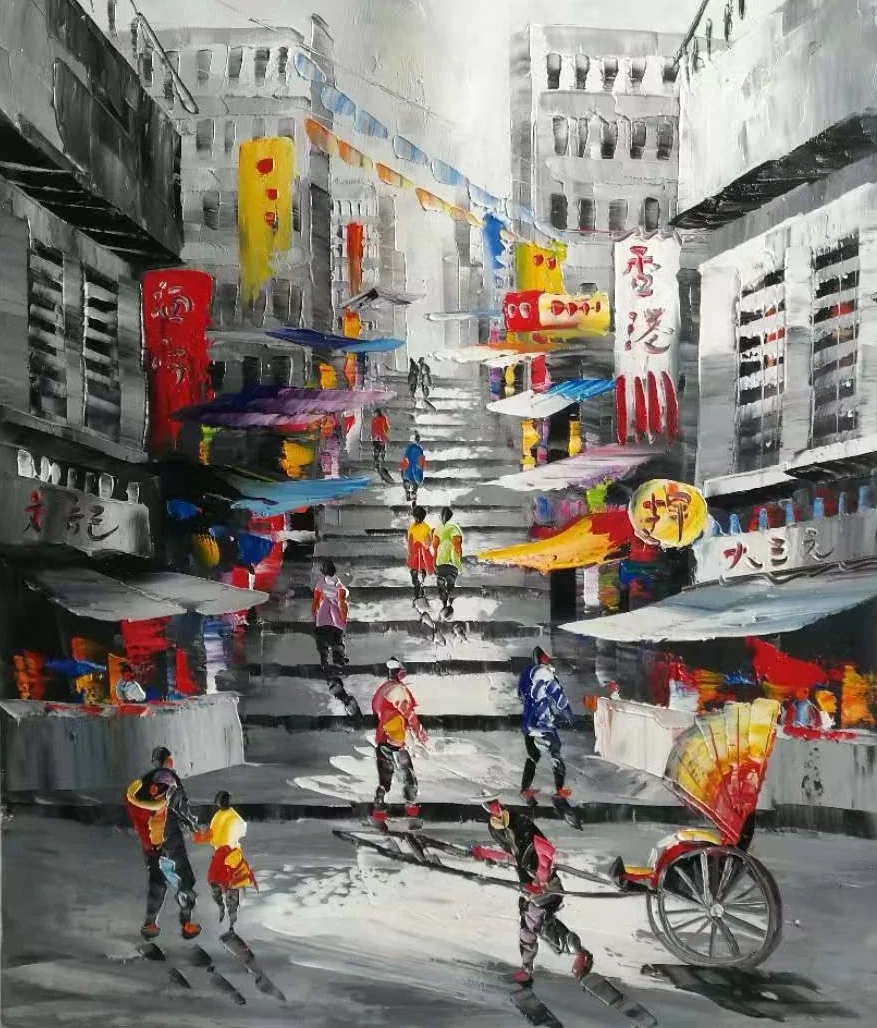 100% Ручная роспись холст нож масляная живопись абстрактная картина гонконгские