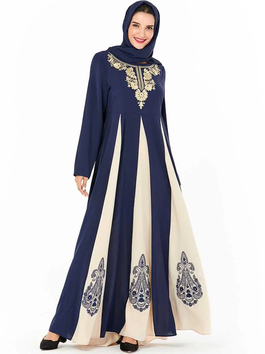 Женское мусульманское платье с вышивкой Abaya длинным рукавом в арабском стиле