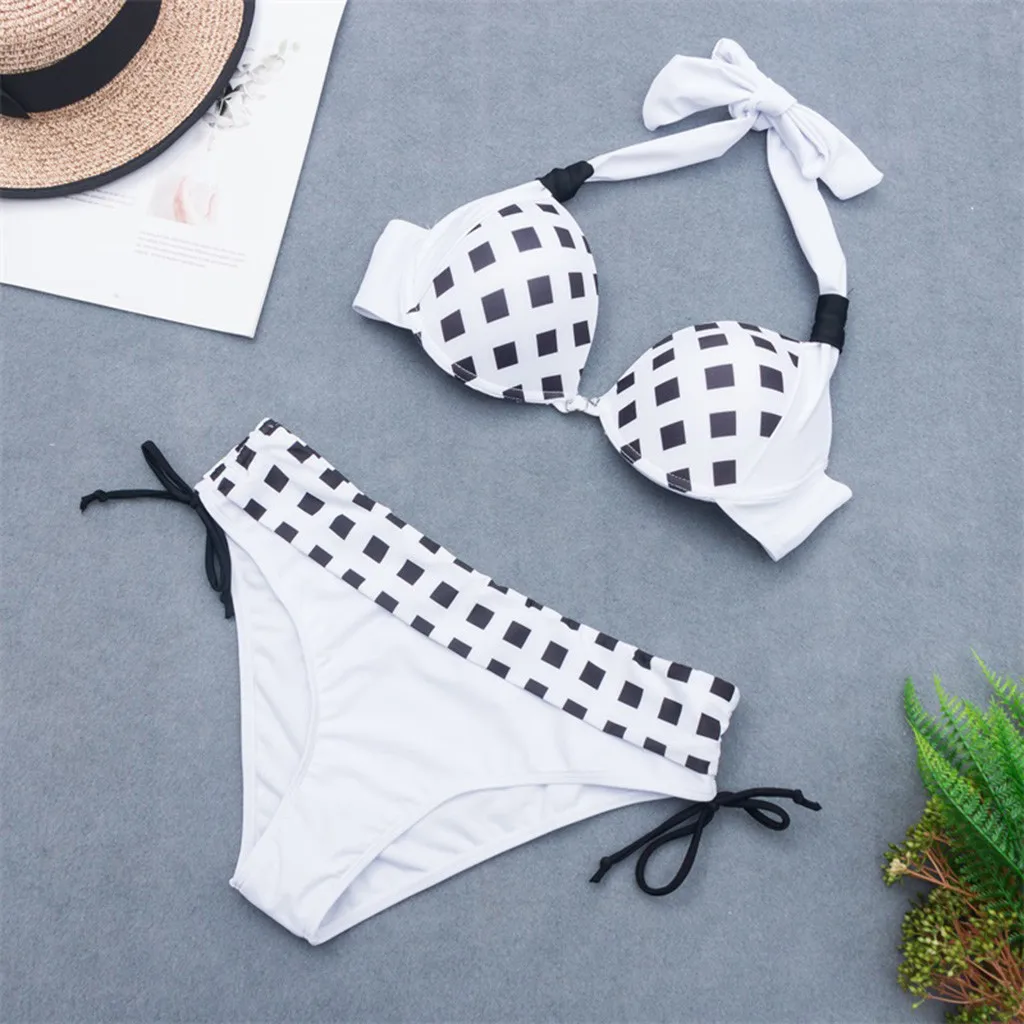 

Checkered Brazilian Bikini Swimwear Women Swimsuit 2020 Bikini Push Up Bathing Suit Female Summer Halter Biquini Plus Size 2XL
