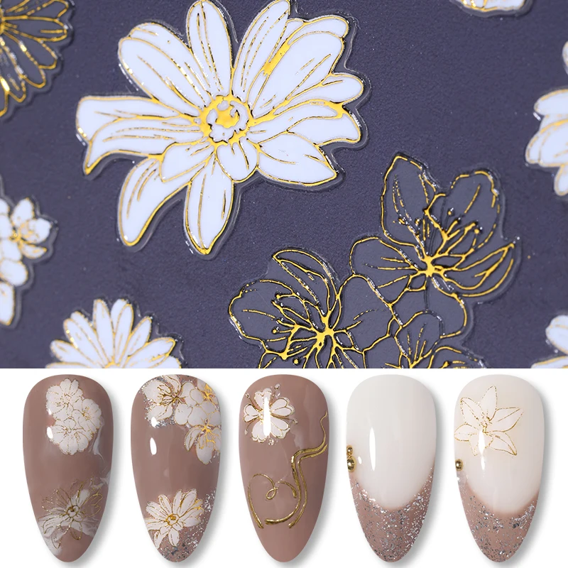 

3D Nail Art Sticker Laser Gold Black Gilded Stripe Wave Line Adhesive Transfer Foils DIY Decal Manicures Tips Decoration