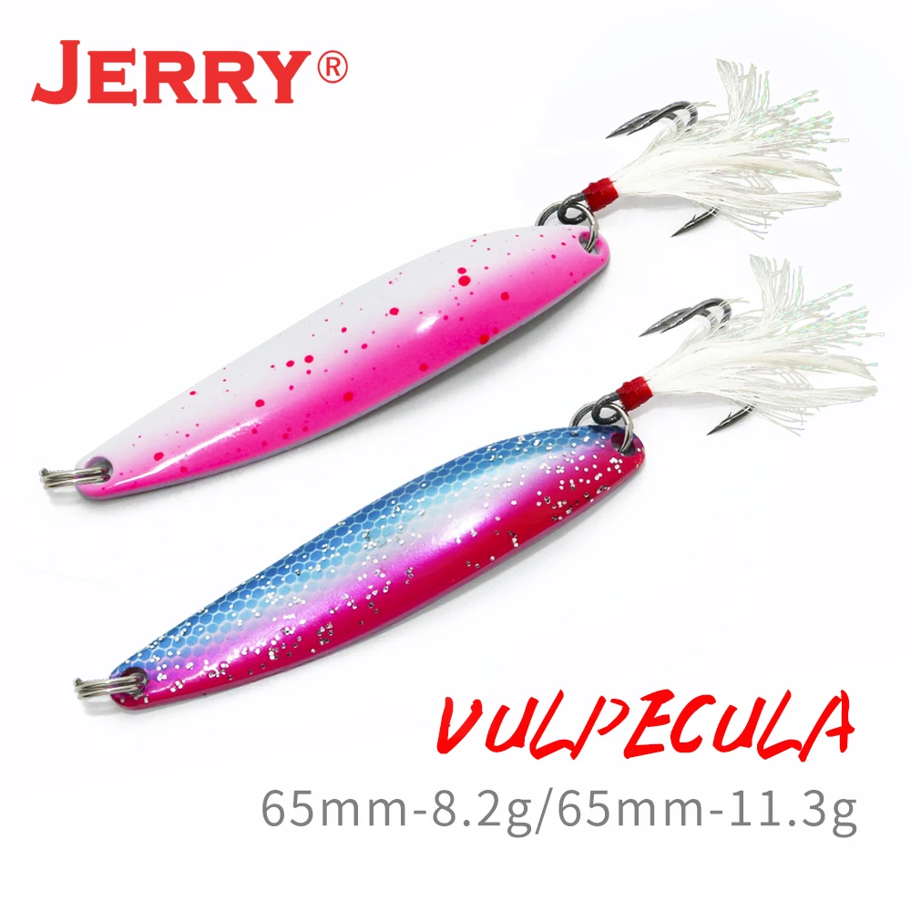 

Jerry Vulpecula Spoon With Feather Lures Treble Hooks Metal Jig Pike Bass Baits Artificial Spinner Sea Fishing Tackle