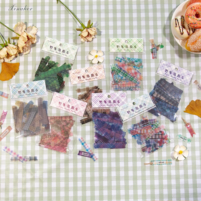 

XINAHER 60pcs/bag Vintage Grid lines sulfuric acid paper sticker package DIY diary decoration sticker album scrapbooking