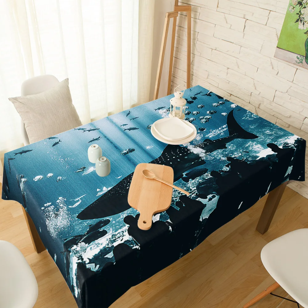 Ткань для стола с принтом океана акулы аквариума толпы покрытие обеденного стула