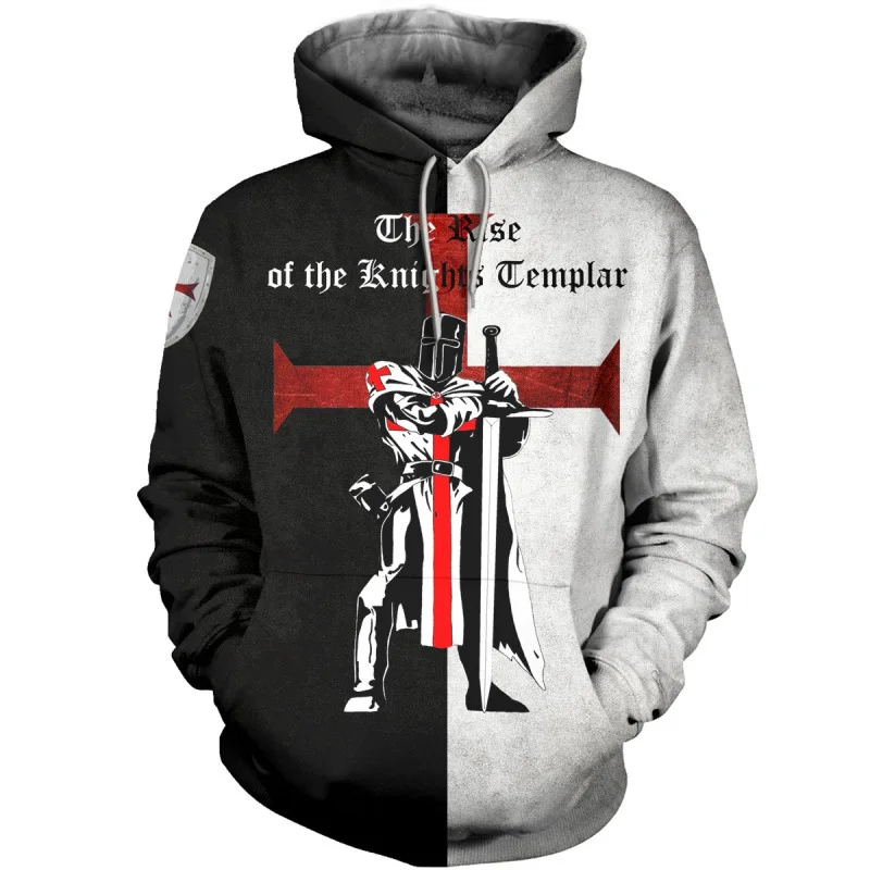 

Templar Order Hoodies Black and white Fashion Casual Hooded Sweatshirts Streetwear Oversized Pullover Outerwear