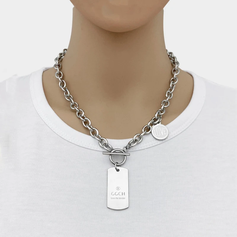

Fashion all-match hiphop letter stainless steel short necklace titanium steel men and women clavicle chain hot sale
