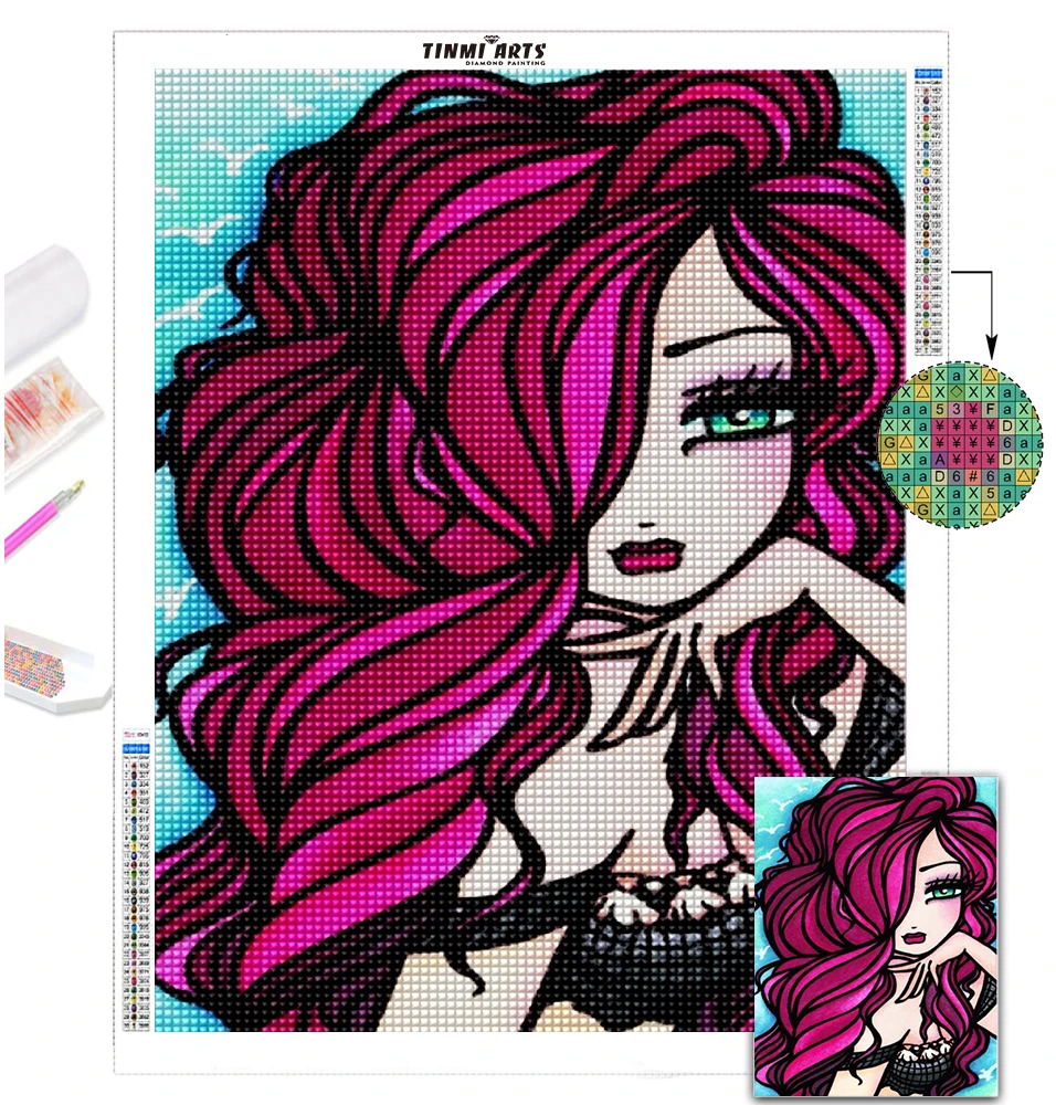 

5D DIY Diamond Painting Kits Full Round With AB Drill Cartoon Girl Flowers Embroidery Mosaic Home Decor