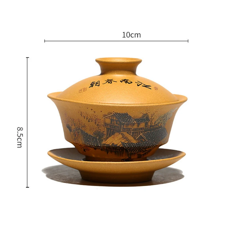 Yixing чай Tureen руда грязь фиолетовая глина ручная роспись Gaiwan творческая чайная