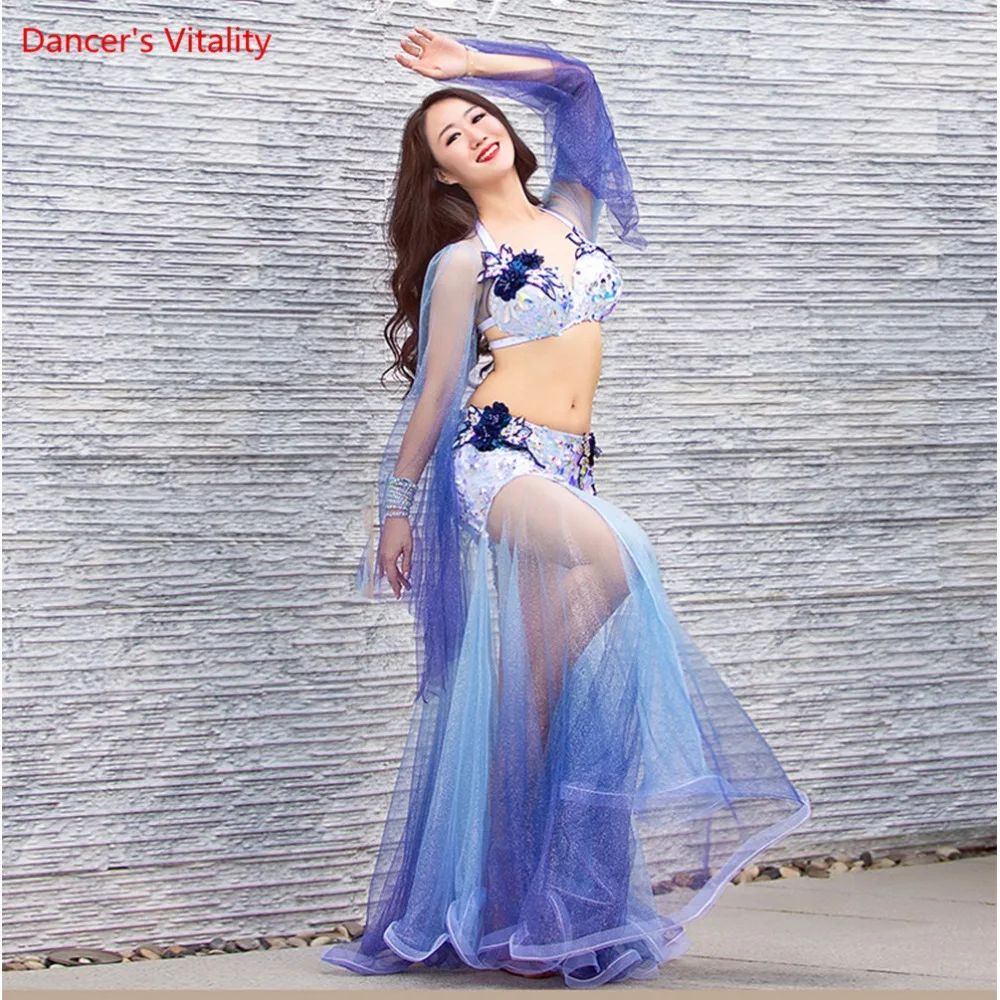 

Handmade Belly Dance Costume Set For Women Belly Dance Skirt Bra Dancing Carnival 2 pcs Blue Professional
