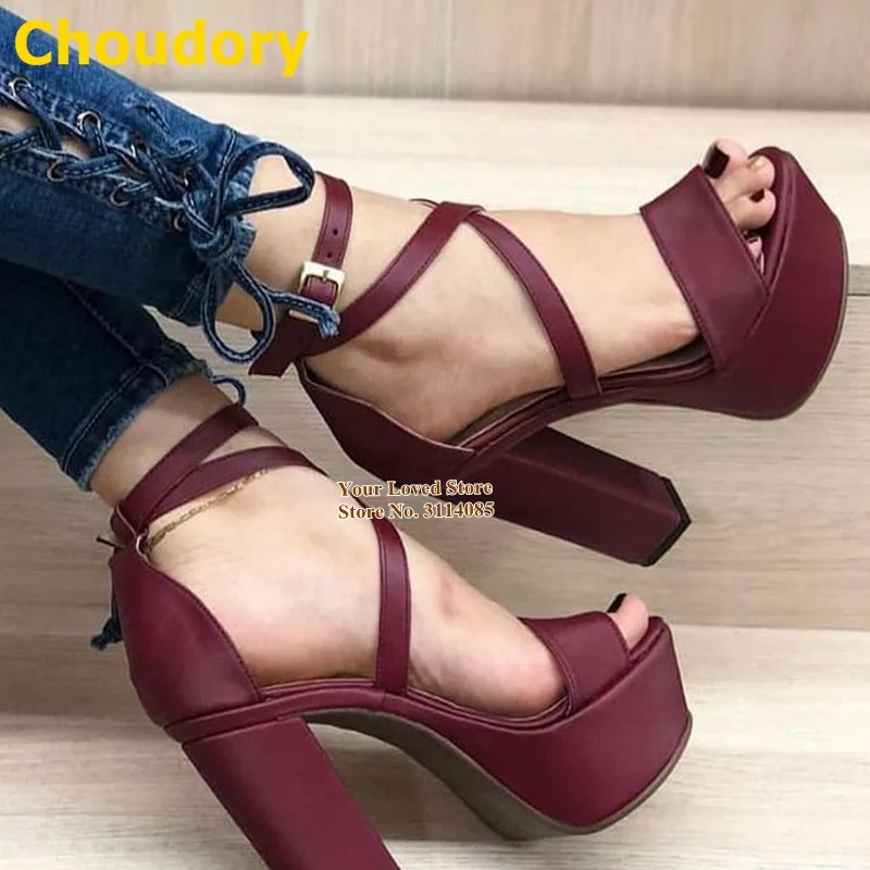 

Босоножки Choudory женские на платформе и толстом каблуке, бордовые сандалии с ремешком с пряжкой, туфли-лодочки с открытым носком, гладиаторы, цвет Бургунди, размеры 46