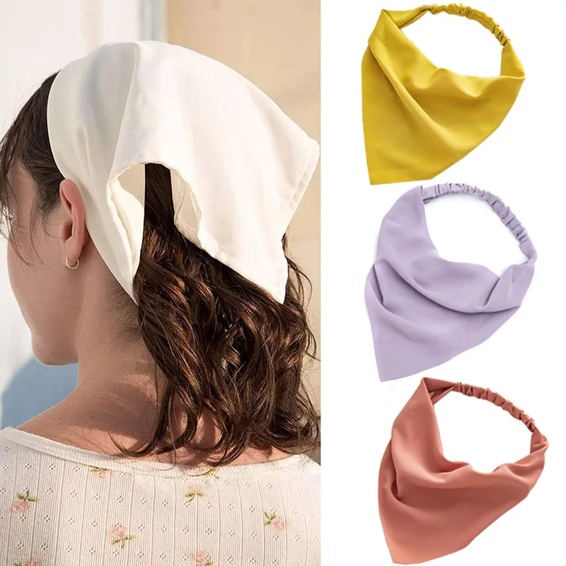 

Summer Solid Hair Scarf Scrunchies Vintage Triangle Bandana Hairband Headband Elastic Hair Bands Headwrap Hair Accessories