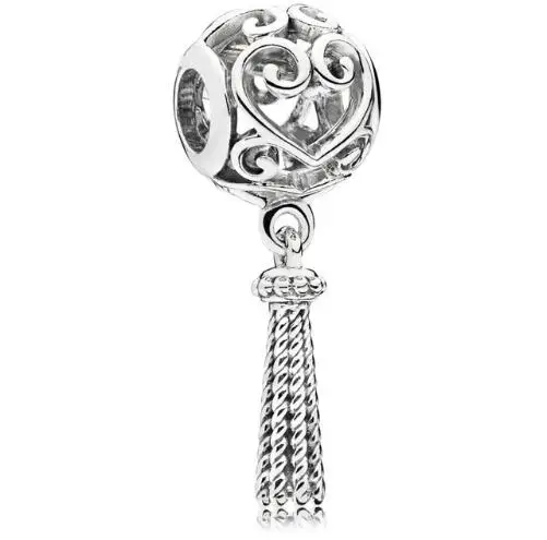 

Genuine 925 Sterling Silver Charm Filigree Enchanted Heart Tassel Pendant Beads Fit pandora Bracelet & Necklace DIY Jewelry