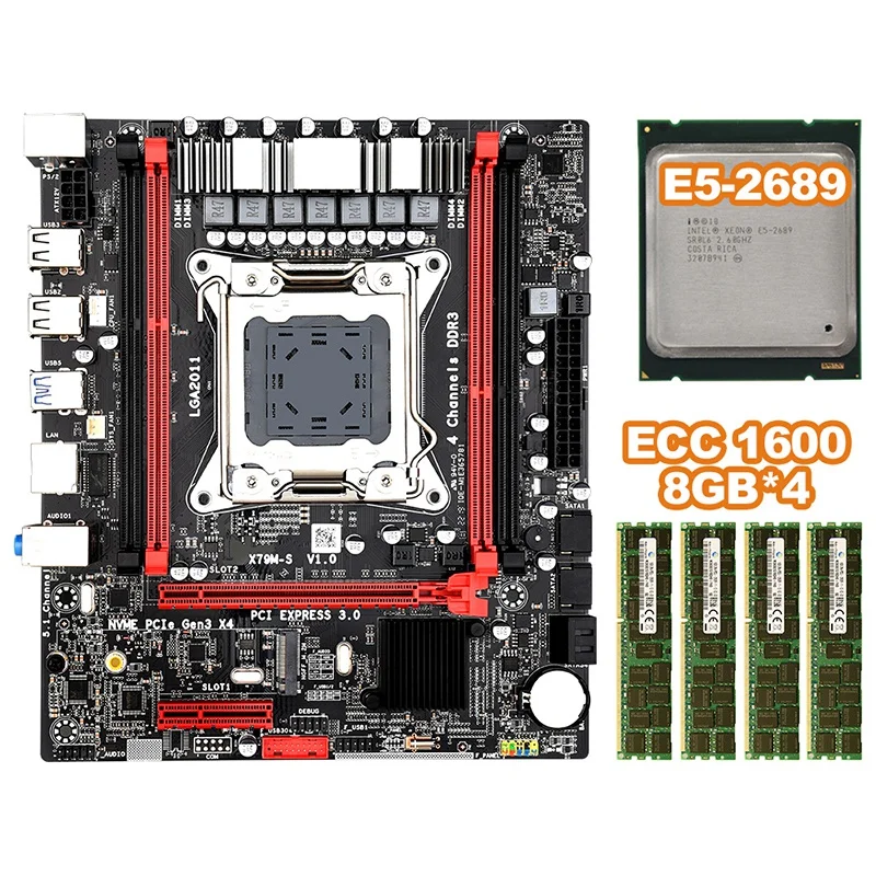 Комплект материнской платы X79MS LGA2011 комбо с поддержкой Intel E5 2689 4 канальный 4x8 Гб 32 г