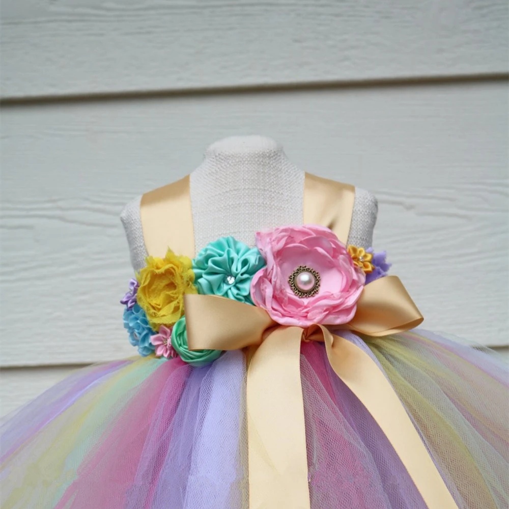 Пастельное Радужное платье-пачка для девочек платье принцессы дня рождения