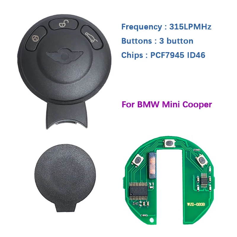 

CN006035 Aftermarket 3Button Smart Key For BMW Mini Cooper Remote Fob 315LPMHz ASK ID46 PCF7945 Chip With Logo Blade key Battery