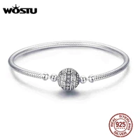 wostu real 925 sterling silver sparkling ball bracelet bangles for women fit diy charms beads original jewelry gift cqb062
