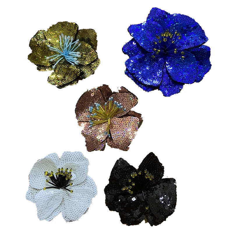 

WUYUCONG 2020 новый ручной 3D цветок нашивки с блестками пришить бисером с цветочным узором; Для одежды цельнокроеное платье