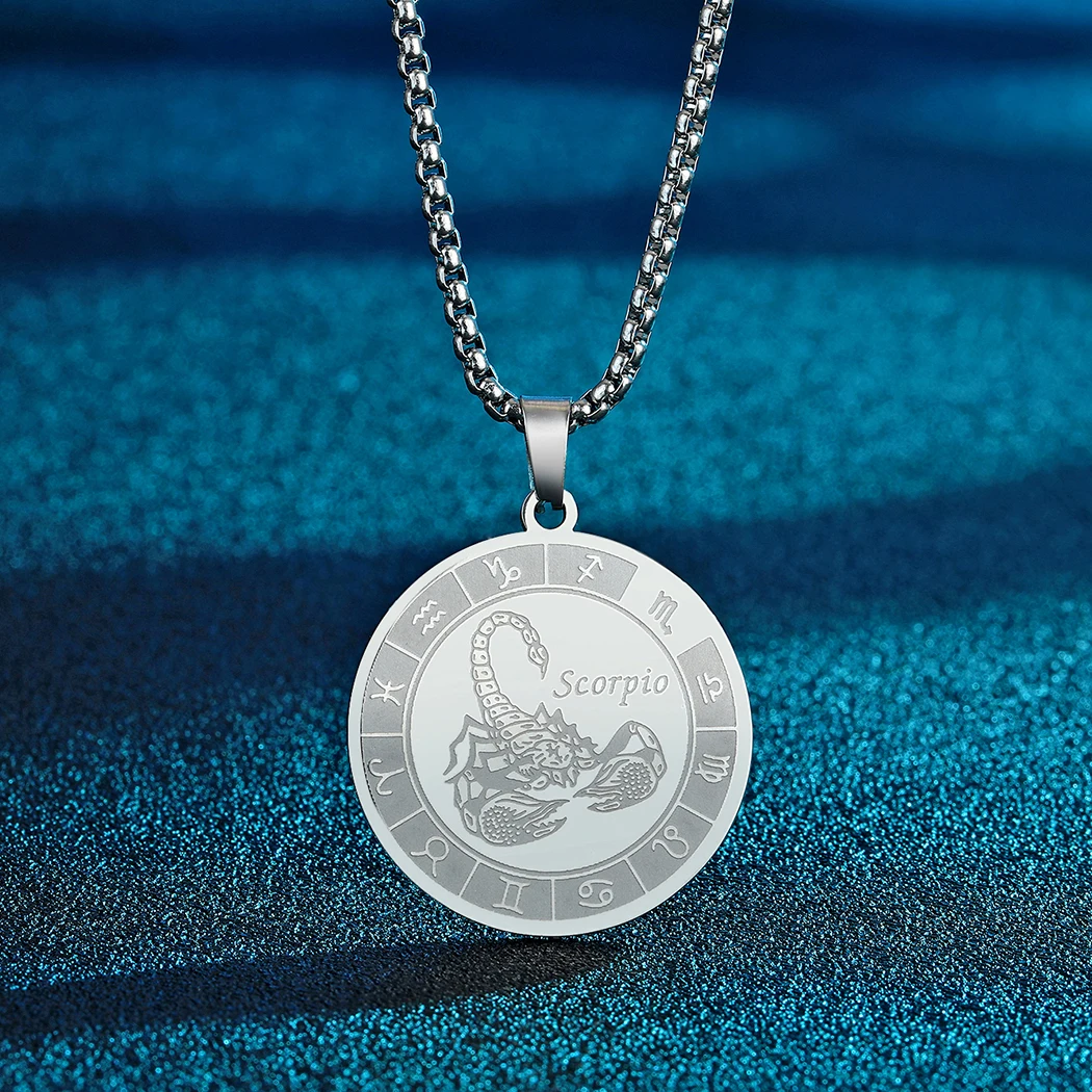 CHENGXUN Zodiac Sign Sccorpio Charm Necklace for Women Men Stainless Steel 12 constellations Astrology Pendant Birthday Gift