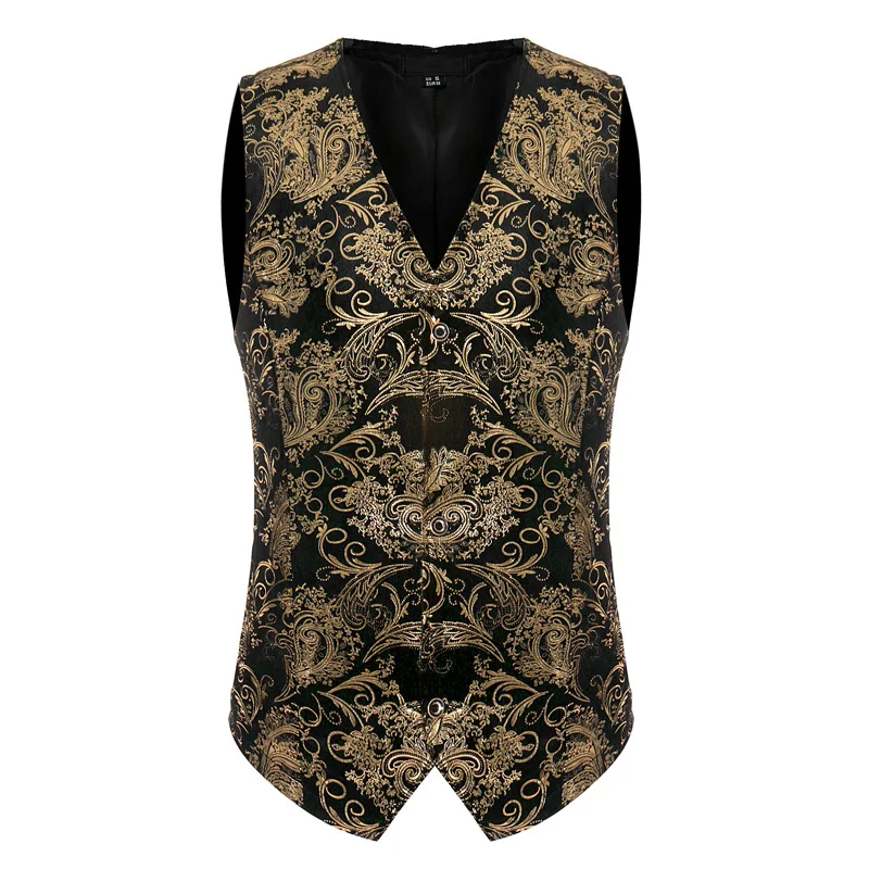 

Mens Shiny Gold Paisley Suit Vests 2021 Brand New Slim Fit Vest Waistcoat Male Business Formal Dress Vest Nightclub Gilet Homme
