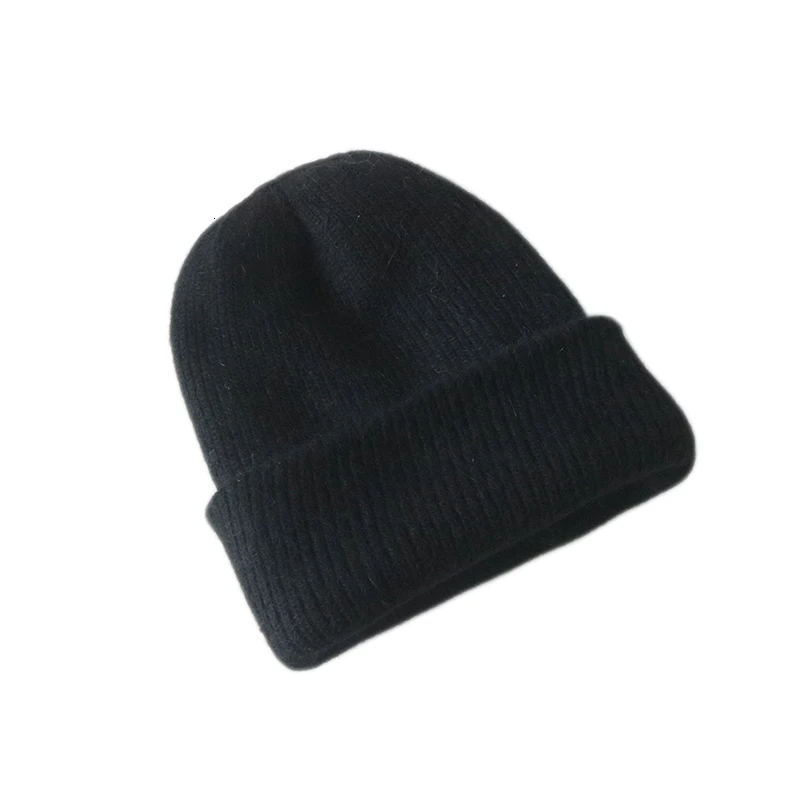 

New Simple Rabbit Fur Beanie Hat for Women Winter Skullies Warm Wool Cap Gorros Female Cap