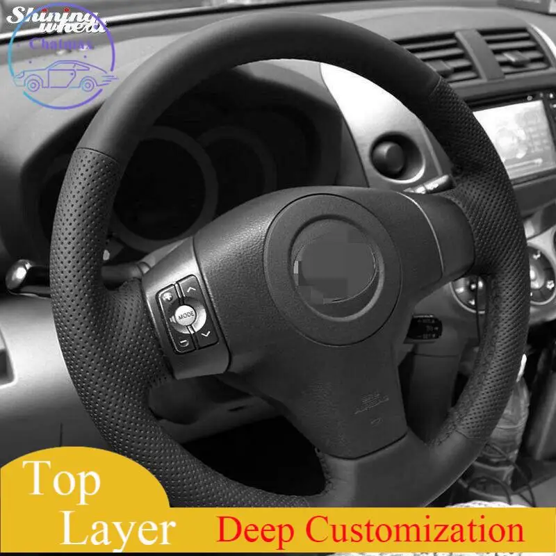 

For Toyota Yaris Vios RAV4 Car Hand-stitched Black Leather Steering Wheel Cover Anti-slip fit all season comfort touch sense