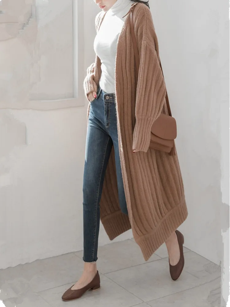 Высокое качество сплошной цвет все соответствующие теплый свитер длинные пальто