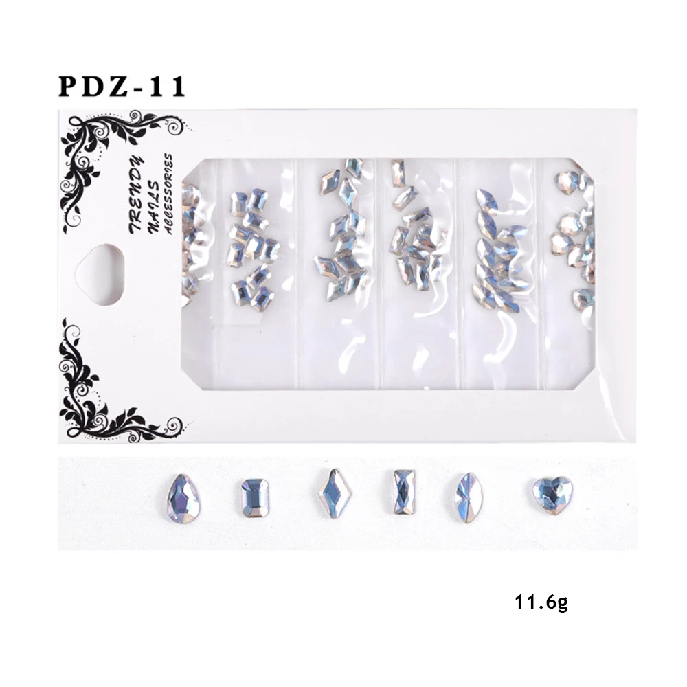 PDZ-11 6 шт./компл. ногтей профессиональная Нейл-арт Краска 21 разная модель 3D DIY смесь цветов Ретро Кристаллы Красочные блестящие стразы на ногти наклейки для ногтей в декоры - Цвет: PDZ-11