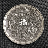 china elaboration old tibet silver engrave propitious dragon and phoenix dish metal crafts home decoration