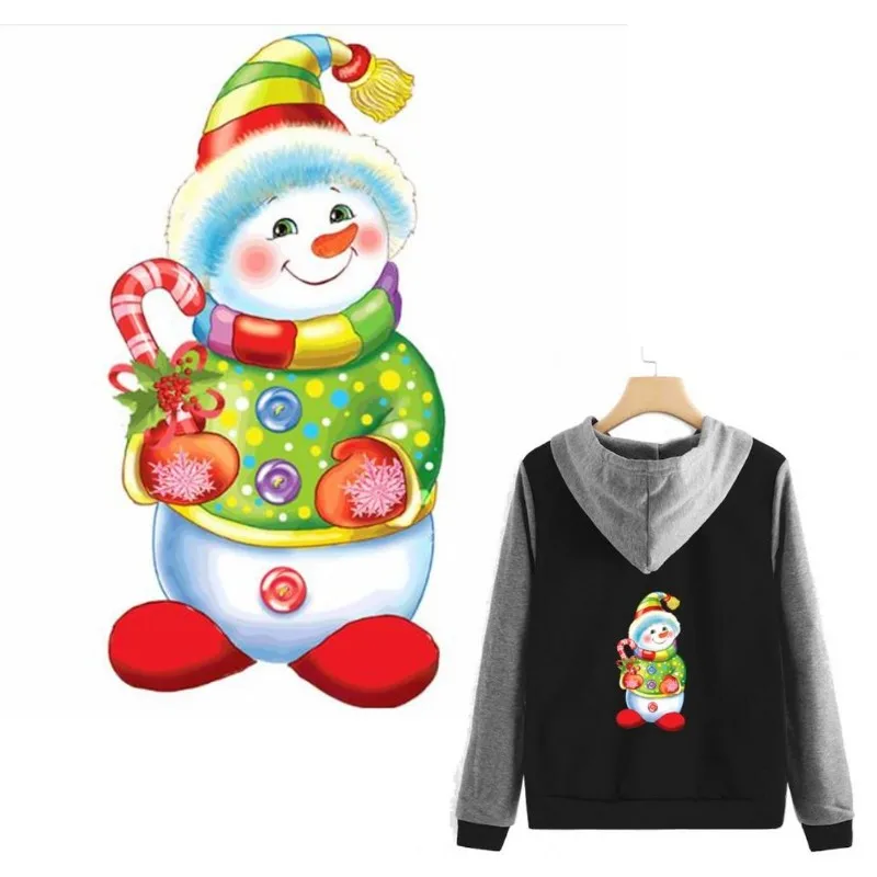 

Cute Merry Christmas Snowman Iron On Patches For DIY Heat Transfer Clothes T-Shirt Thermal Stickers Decoration Printing