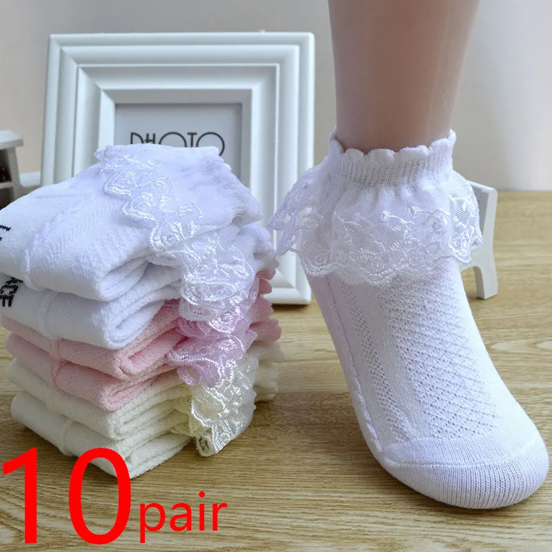 

10 Pairs/lot Breathable Cotton Lace Ruffle Princess Mesh Socks Children Ankle Short Sock White Pink Blue Baby Girls Kids Toddler
