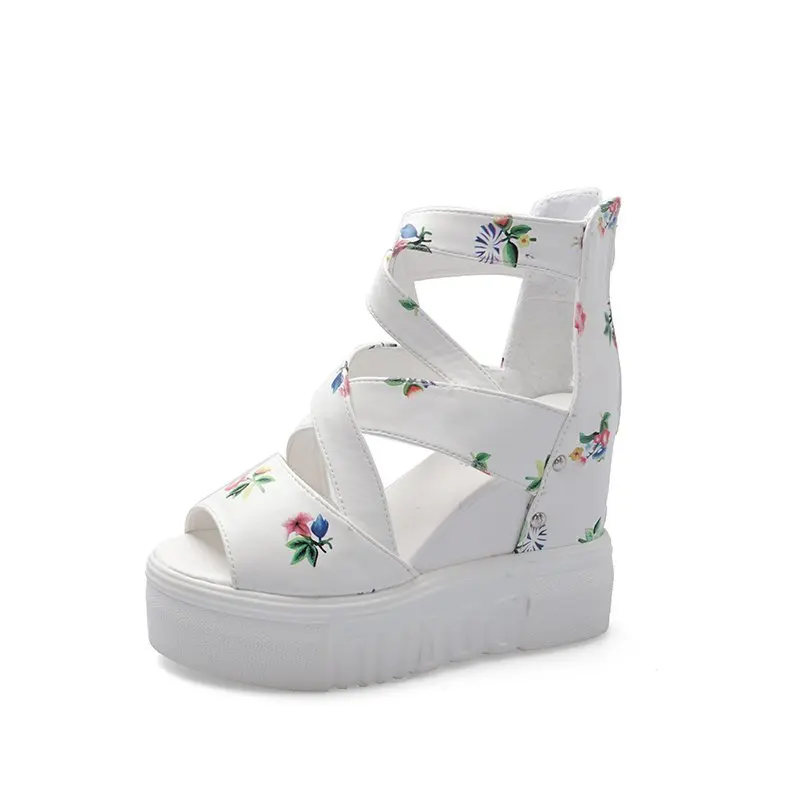 

Women's Sandals High-heeled Casual Women's Shoes Vamp Flower Print Comfortable and Sweet Beauty Sandals