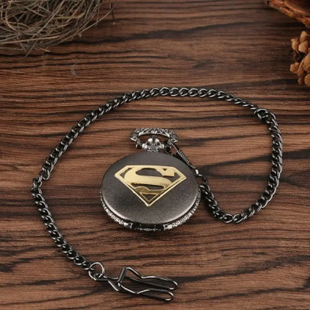 Классические кварцевые карманные часы супермена с necklace ем кулоном, Ретро Мужские кварцевые брелоки и карманные часы, дропшиппинг P442C
