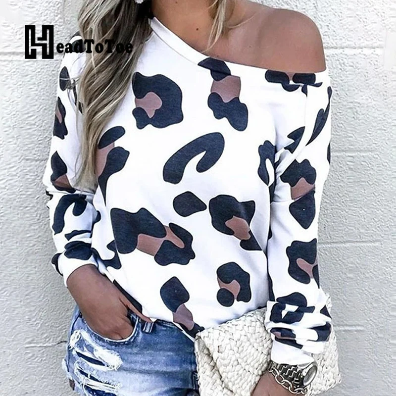 Leopard Print Sexy Fashion Tops Women Long Sleeve Round Neck Loose T Shirt | Женская одежда