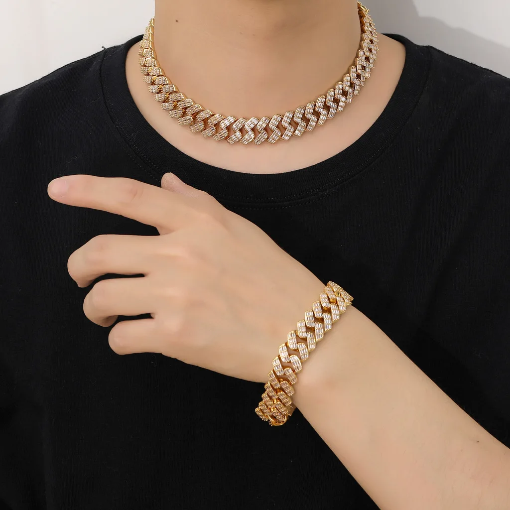 

17mm Miami Baguette Zircon Prong Set Box Clasp Cuban Chains Necklace For Men Hip Hop Iced Out Bling Rapper Jewelry Drop Shipping