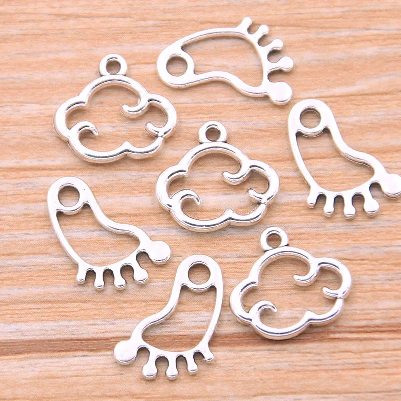 

60Pcs 2 Styles Photo Color Feet Charms Clouds Pendants Handmade Decoration Vintage For DIY Jewelry Making Findings