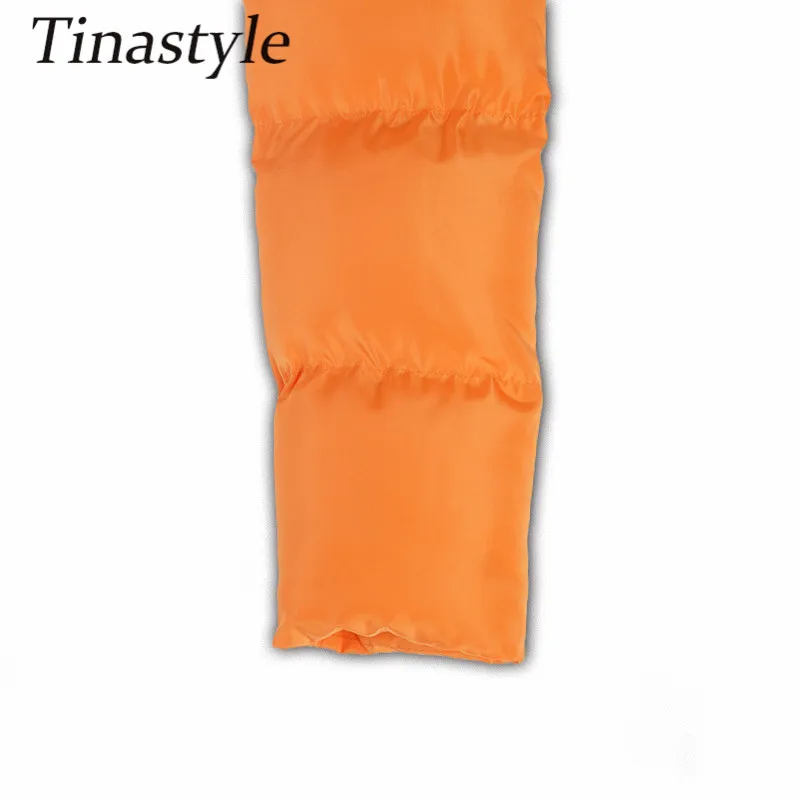 

Tinastyle Orange Cropped Down Jacket for Women Winter Clothes Stand Collar Pockets Warm Parka Casual Solid Fitness Coat Outwear