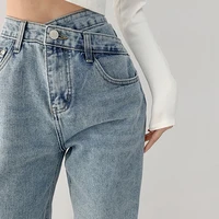 high waist water wash plus size jeans womans casual simplicity straight denim long pants women waist design sense jeans woman