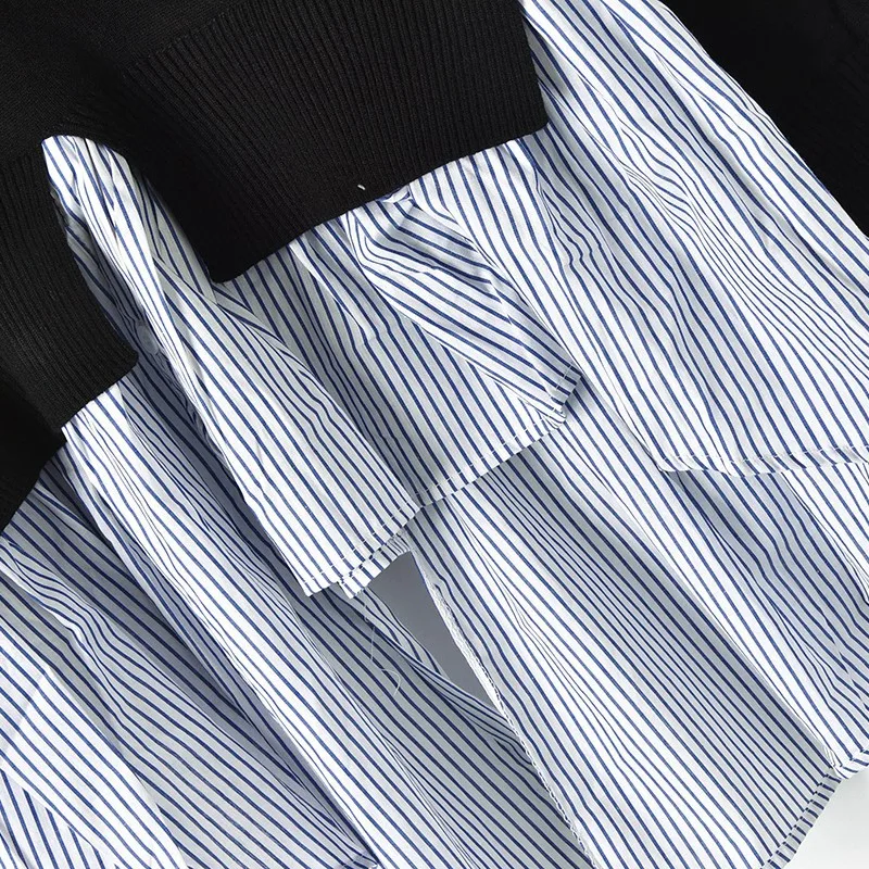 Женский трикотажный свитер с оборками Fuax черная рубашка в полоску высоким