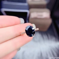 fine jewelry 925 sterling silver inset with natural gemstone womens classic vintage oval sapphire adjustable ring support detec