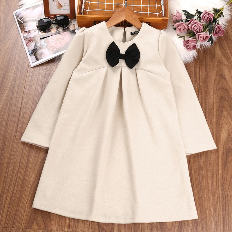 HE Hello Enjoy/модные однотонные платья с бантом для девочек новое осеннее